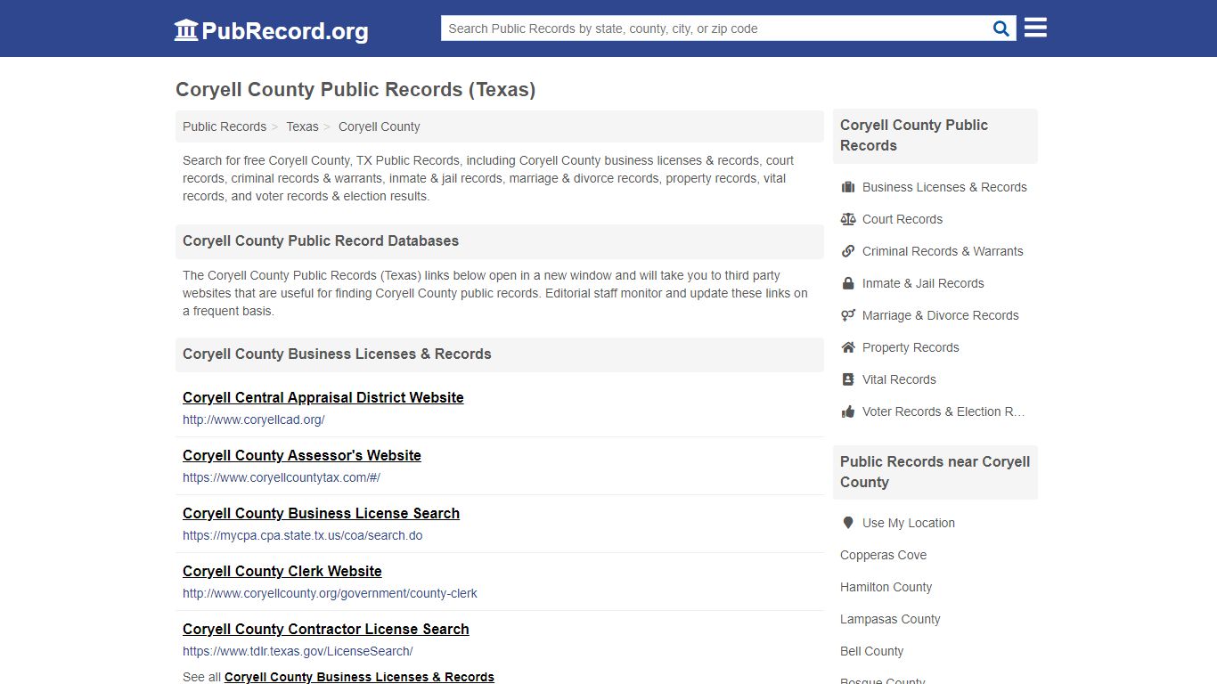 Free Coryell County Public Records (Texas Public Records) - PubRecord.org