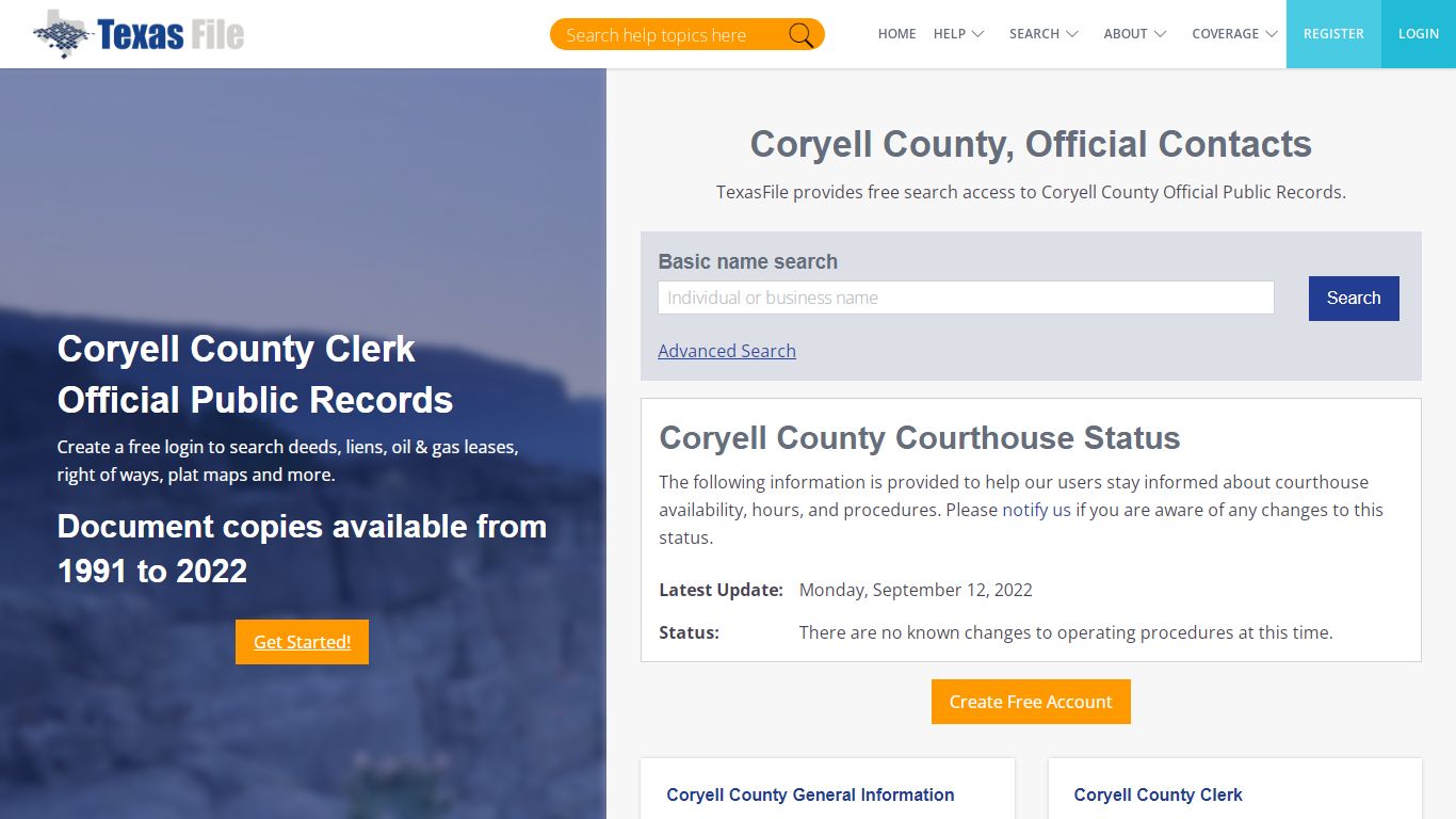 Coryell County Clerk Official Public Records | TexasFile